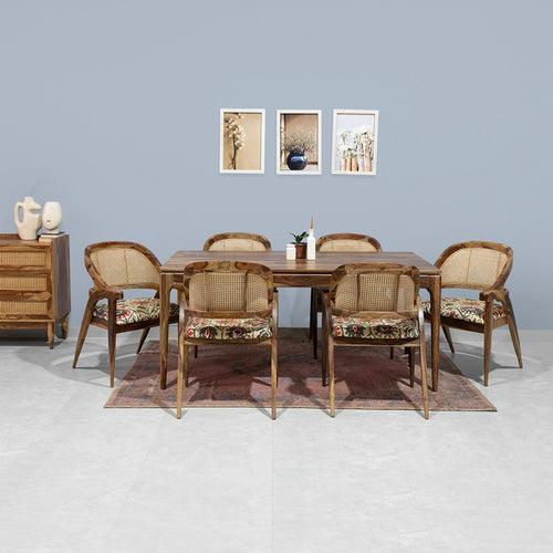 Kawung Sheesham Wood 6 Seater Dining Table with 6 Chairs