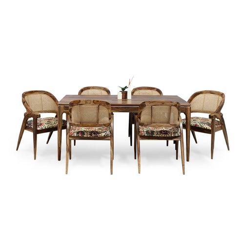 Kawung Sheesham Wood 6 Seater Dining Table with 6 Chairs