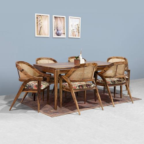 Kawung Sheesham Wood 6 Seater Dining Table with 6 Chairs