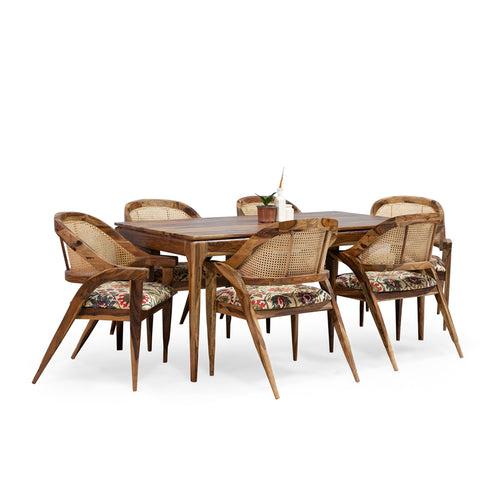 Kawung Sheesham Wood 6 Seater Dining Table with 6 Chairs