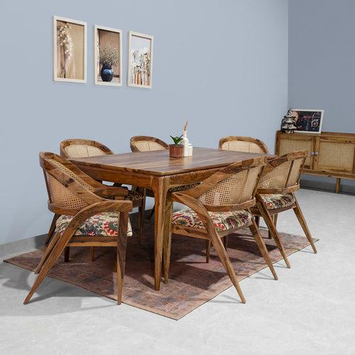 Kawung Sheesham Wood 6 Seater Dining Table with 6 Chairs