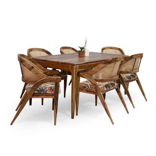 Kawung Sheesham Wood 6 Seater Dining Table with 6 Chairs