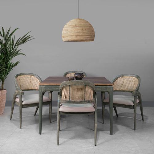 Kawung Solid Wood 4 Seater Dining Table with 4 Chairs