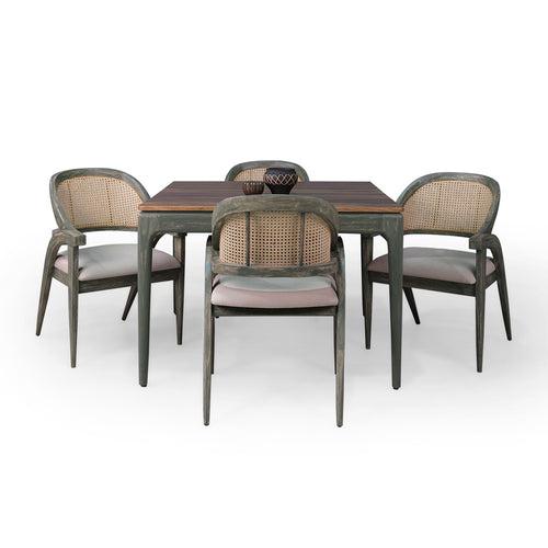 Kawung Solid Wood 4 Seater Dining Table with 4 Chairs