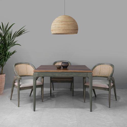 Kawung Solid Wood 4 Seater Dining Table with 4 Chairs