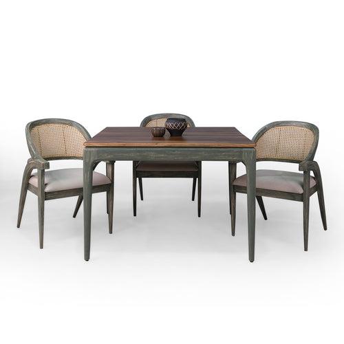 Kawung Solid Wood 4 Seater Dining Table with 4 Chairs