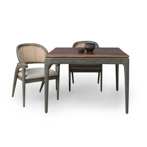 Kawung Solid Wood 4 Seater Dining Table with 4 Chairs