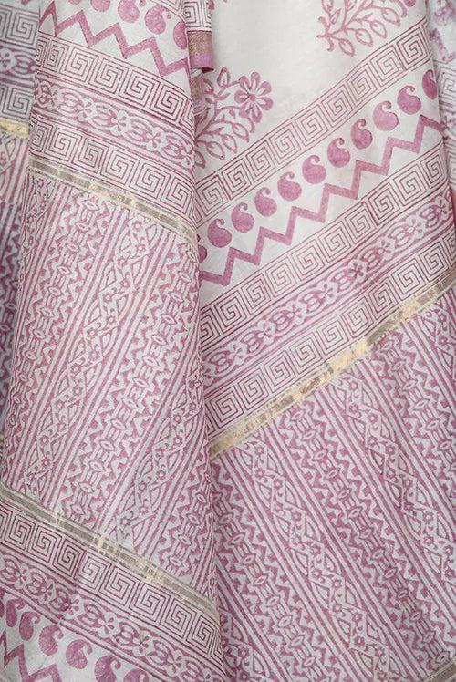 White-red Maheshwari silk dupatta