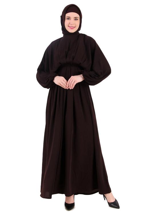 Ruched Box Pleated Brown Abaya