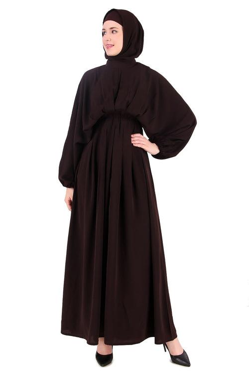 Ruched Box Pleated Brown Abaya