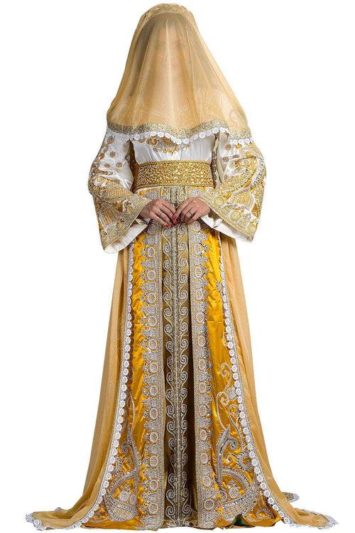 Yellow and White Color Crepe Caftan