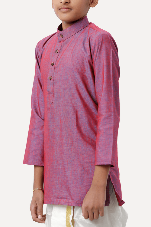 UATHAYAM Exotic Cotton Rich Blend  Full Sleeve Solid Regular Fit Kids Kurta + Panchakacham 2 In 1 Set (Iris Purple)