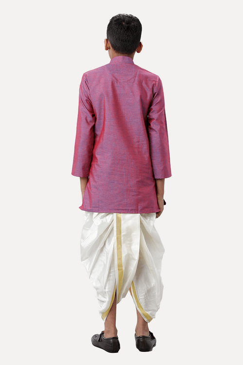 UATHAYAM Exotic Cotton Rich Blend  Full Sleeve Solid Regular Fit Kids Kurta + Panchakacham 2 In 1 Set (Iris Purple)