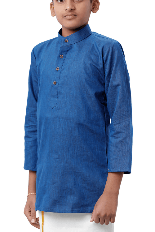 UATHAYAM Exotic Cotton Rich Blend Full Sleeve Solid Regular Fit Kids Kurta + Dhoti 2 In 1 Set (Navy Blue)