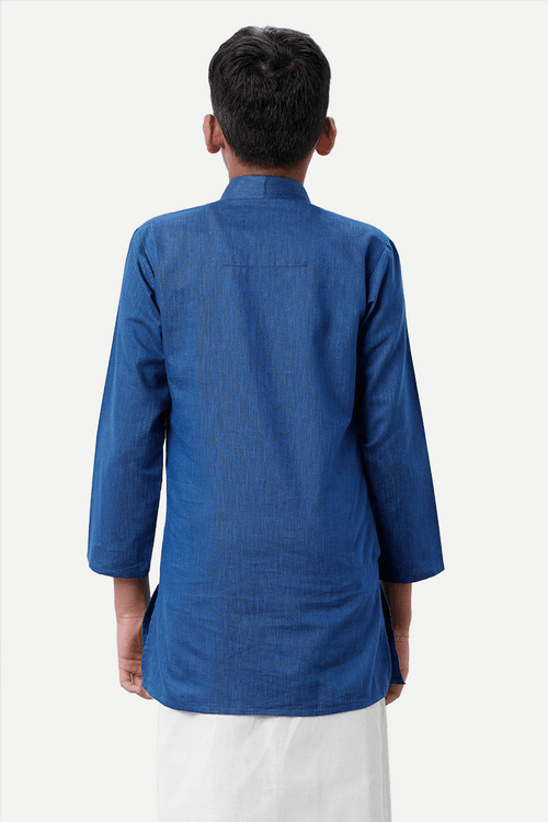 UATHAYAM Exotic Cotton Rich Blend Full Sleeve Solid Regular Fit Kids Kurta + Dhoti 2 In 1 Set (Navy Blue)