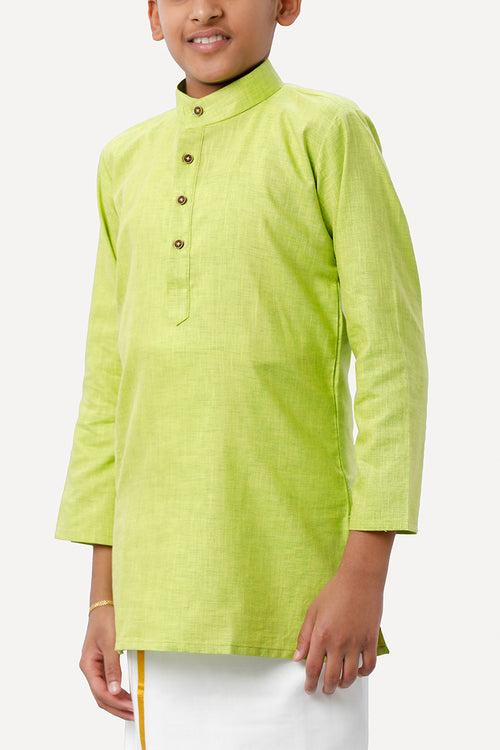 UATHAYAM Exotic Cotton Rich Blend Full Sleeve Solid Regular Fit Kids Kurta + Dhoti 2 In 1 Set (Light Green)