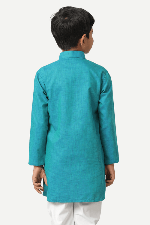 UATHAYAM Exotic Kurta Cotton Rich Blend  Full Sleeve Solid Regular Fit For Kids (Aqua Blue)