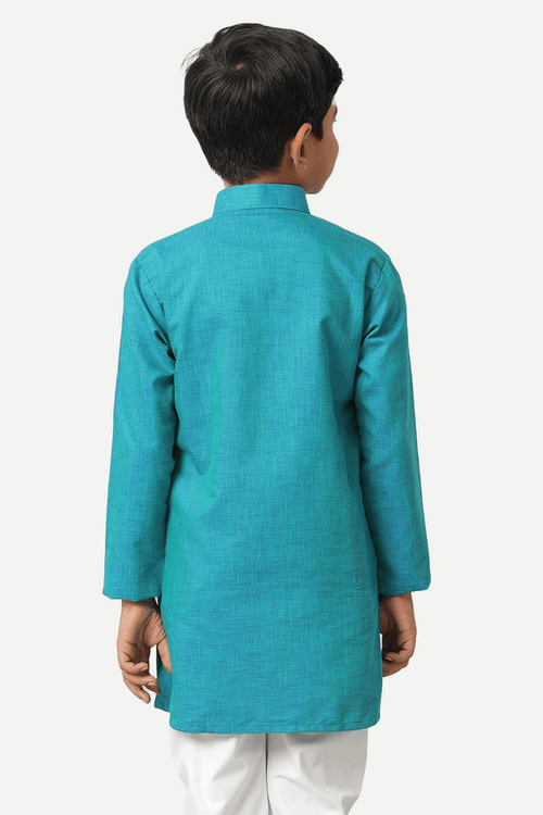 UATHAYAM Exotic Cotton Rich Blend  Full Sleeve Solid Regular Fit Kids Kurta + Pyjama 2 In 1 Set (Aqua Blue)