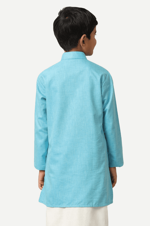 UATHAYAM Exotic Cotton Rich Blend Full Sleeve Solid Regular Fit Kids Kurta + Dhoti 2 In 1 Set (Sky Blue)