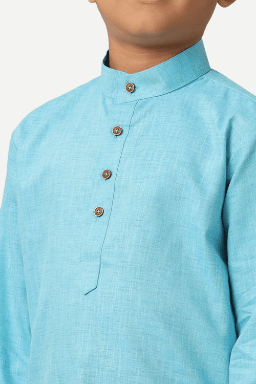 UATHAYAM Exotic Cotton Rich Blend Full Sleeve Solid Regular Fit Kids Kurta + Dhoti 2 In 1 Set (Sky Blue)