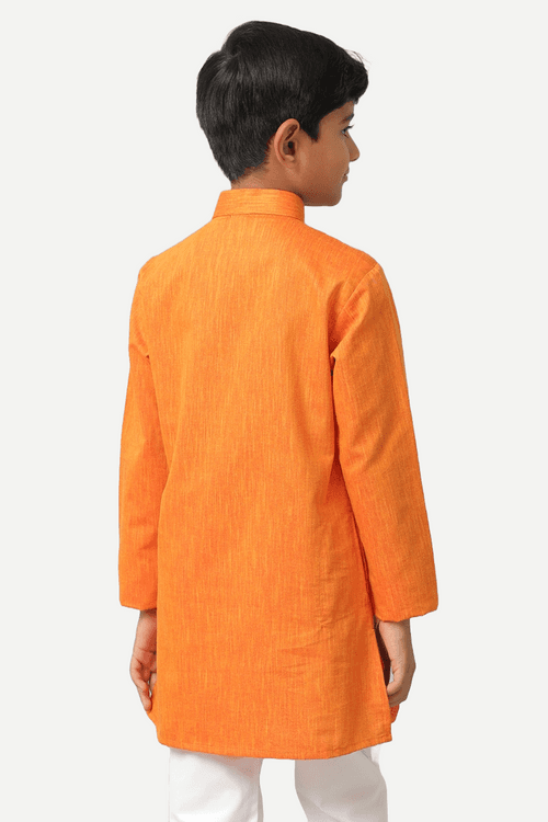 UATHAYAM ExoticCotton Rich Blend  Full Sleeve Solid Regular Fit Kids Kurta + Pyjama 2 In 1 Set (Orange)