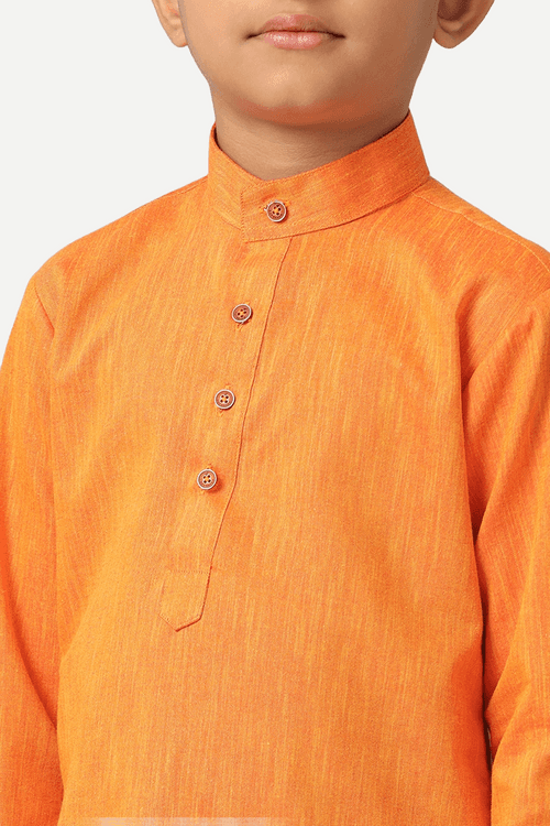 UATHAYAM Exotic Kurta Cotton Rich Blend  Full Sleeve Solid Regular Fit For Kids (Orange)