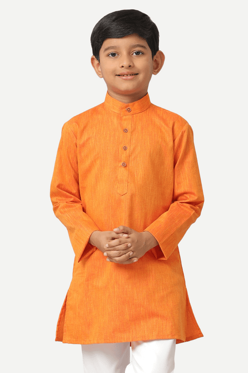 UATHAYAM Exotic Kurta Cotton Rich Blend  Full Sleeve Solid Regular Fit For Kids (Orange)