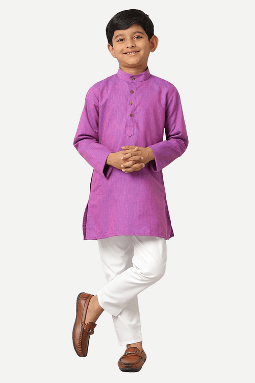 UATHAYAM Exotic Cotton Rich Blend  Full Sleeve Solid Regular Fit Kids Kurta + Pyjama 2 In 1 Set (Dark Lavender)