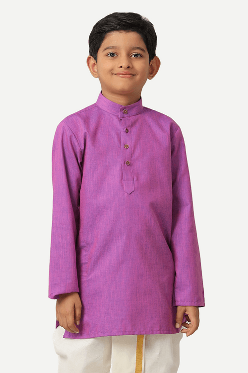 UATHAYAM Exotic Cotton Rich Blend  Full Sleeve Solid Regular Fit Kids Kurta + Panchakacham 2 In 1 Set (Dark Lavander)