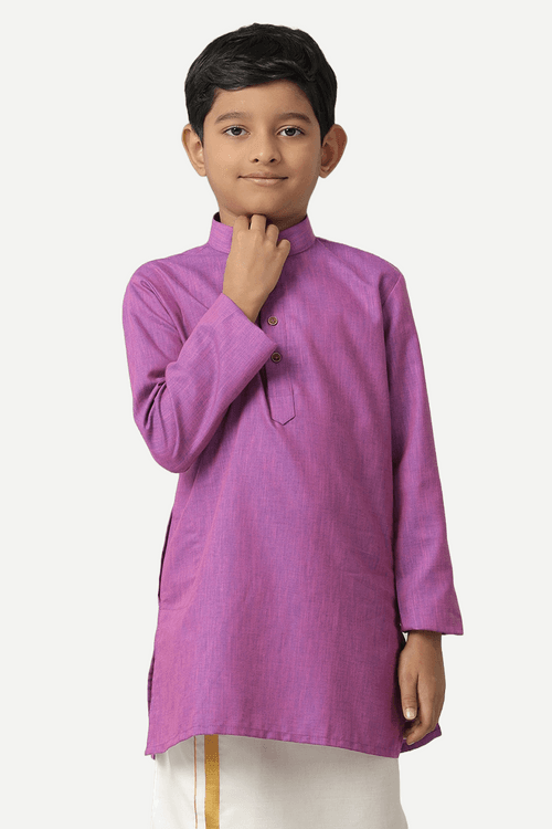 UATHAYAM Exotic Cotton Rich Blend Full Sleeve Solid Regular Fit Kids Kurta + Dhoti 2 In 1 Set (Dark Lavender)