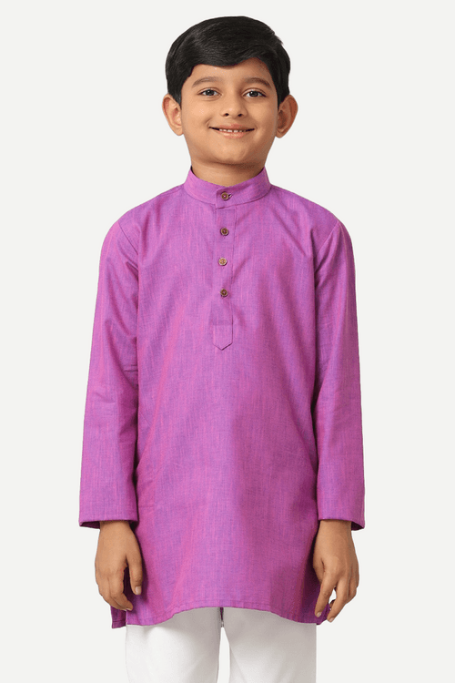 UATHAYAM Exotic Cotton Rich Blend  Full Sleeve Solid Regular Fit Kids Kurta + Pyjama 2 In 1 Set (Dark Lavender)