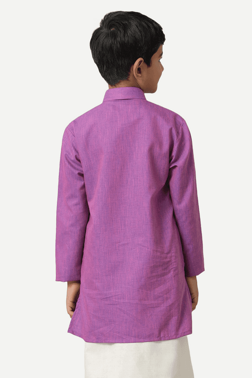 UATHAYAM Exotic Cotton Rich Blend Full Sleeve Solid Regular Fit Kids Kurta + Dhoti 2 In 1 Set (Dark Lavender)