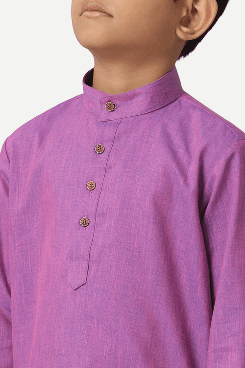 UATHAYAM Exotic Cotton Rich Blend Full Sleeve Solid Regular Fit Kids Kurta + Dhoti 2 In 1 Set (Dark Lavender)