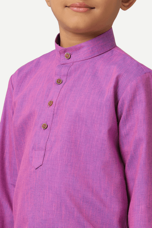 UATHAYAM Exotic Cotton Rich Blend  Full Sleeve Solid Regular Fit Kids Kurta + Panchakacham 2 In 1 Set (Dark Lavander)