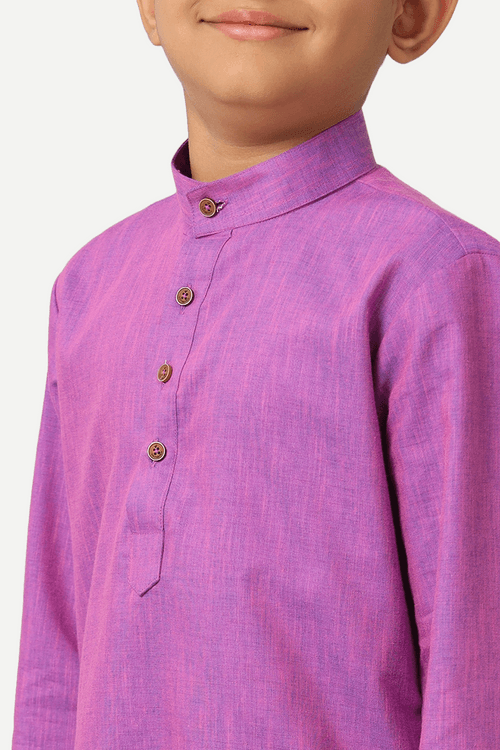 UATHAYAM Exotic Cotton Rich Blend  Full Sleeve Solid Regular Fit Kids Kurta + Pyjama 2 In 1 Set (Dark Lavender)