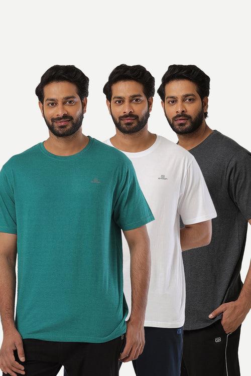 Ariser Cotton Rich Blend  Round Neck Solid T-Shirt Combo - 56 (Pack Of 3)