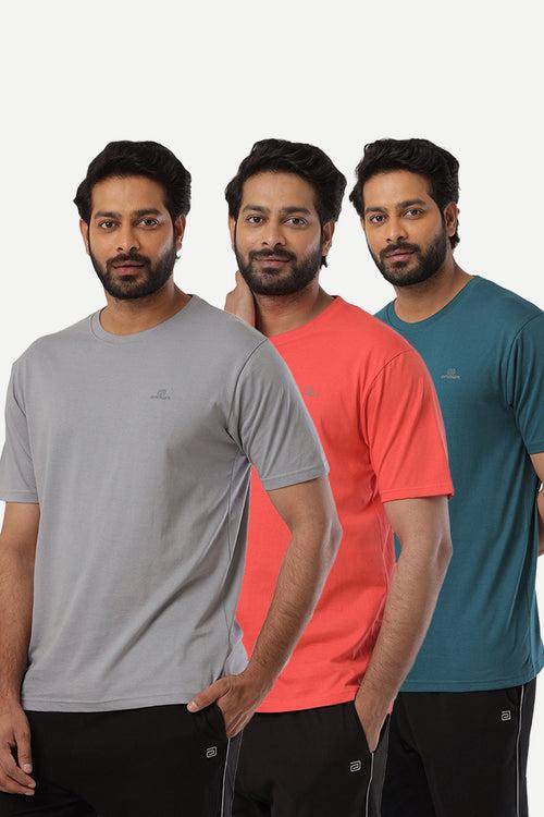 Ariser Cotton Rich Blend  Round Neck Solid T-Shirt Combo - 86 (Pack Of 3)