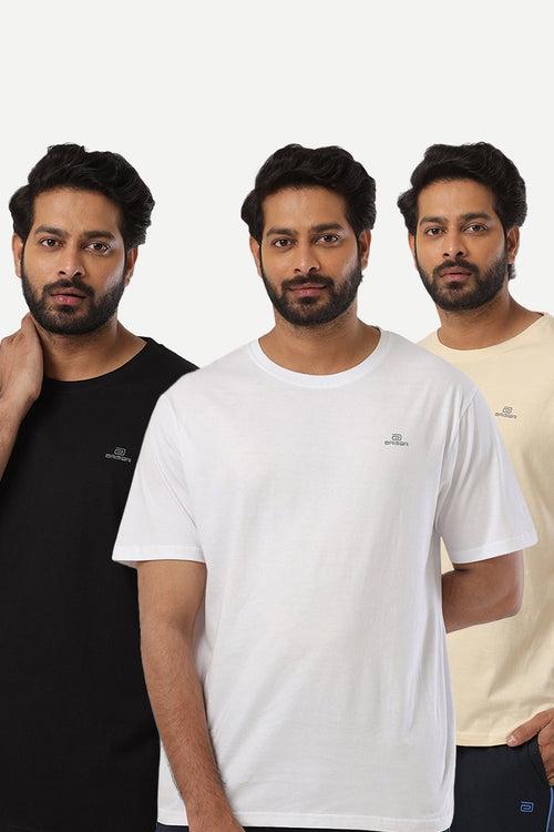 Ariser Cotton Rich Blend  Round Neck Solid T-Shirt Combo - 91 (Pack Of 3)