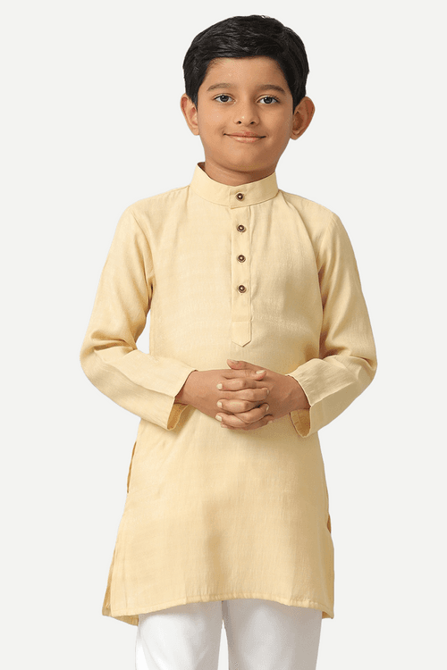 UATHAYAM Poly Viscose Shining Star Full Sleeve Solid Regular Fit Kurta & Pyjama 2 In 1 Set For Kids (Light Beige)