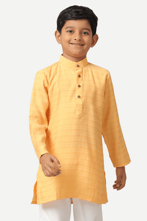 UATHAYAM Poly Viscose Shining Star Full Sleeve Solid Regular Fit Kurta & Pyjama 2 In 1 Set For Kids (Light Orange)