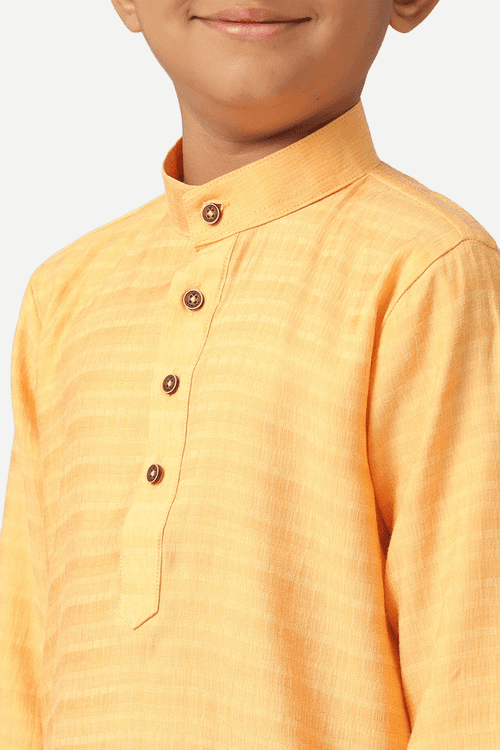 UATHAYAM Poly Viscose Shining Star Kurta  Full Sleeve Solid Regular Fit For Kids (Light Orange)