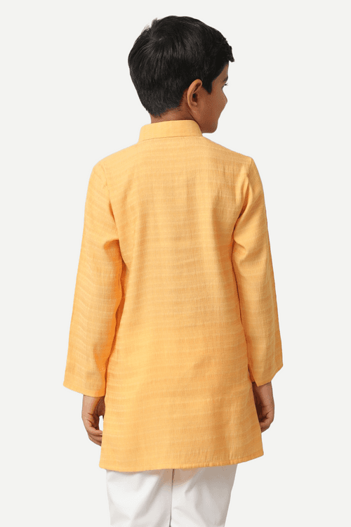 UATHAYAM Poly Viscose Shining Star Kurta  Full Sleeve Solid Regular Fit For Kids (Light Orange)