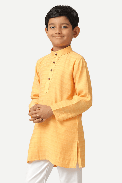 UATHAYAM Poly Viscose Shining Star Full Sleeve Solid Regular Fit Kurta & Pyjama 2 In 1 Set For Kids (Light Orange)