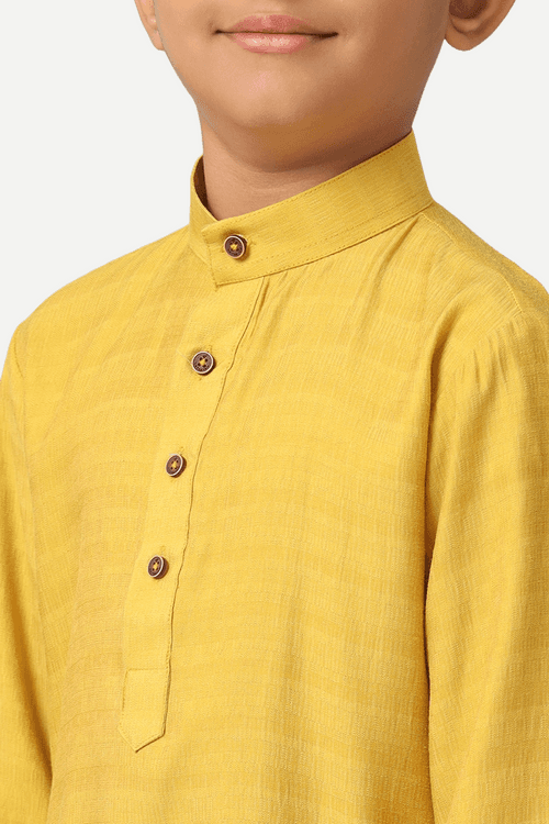 UATHAYAM Poly Viscose Shining Star Kurta  Full Sleeve Solid Regular Fit For Kids (Mustard Yellow)