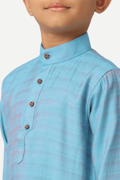 UATHAYAM Poly Viscose Shining Star Kurta  Full Sleeve Solid Regular Fit For Kids (Ocean Blue)