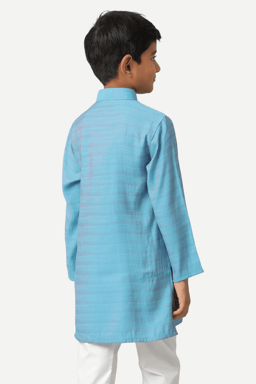 UATHAYAM Poly Viscose Shining Star Kurta  Full Sleeve Solid Regular Fit For Kids (Ocean Blue)