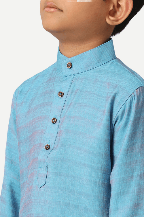 UATHAYAM Poly Viscose Shining Star Full Sleeve Solid Regular Fit Kurta & Dhoti 2 In 1 Set For Kids (Ocean Blue)