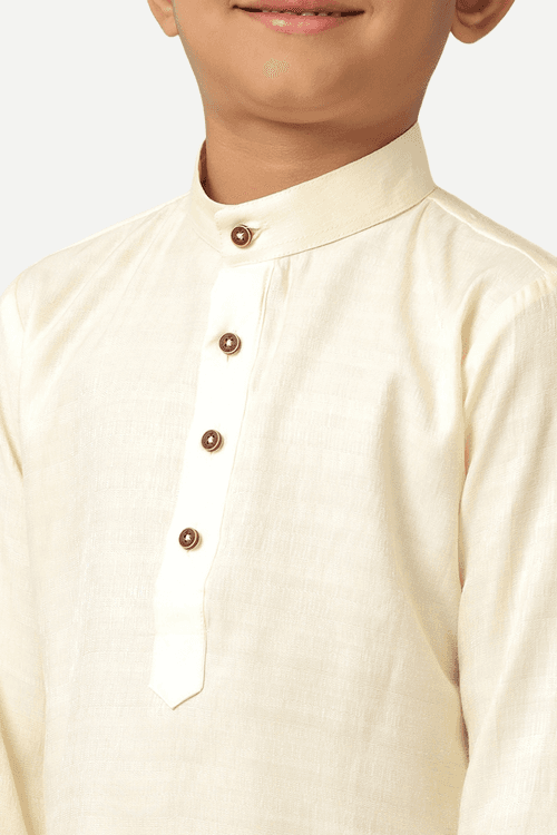 UATHAYAM Poly Viscose Shining Star Kurta  Full Sleeve Solid Regular Fit For Kids (Cream White)