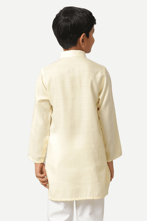 UATHAYAM Poly Viscose Shining Star Kurta  Full Sleeve Solid Regular Fit For Kids (Cream White)