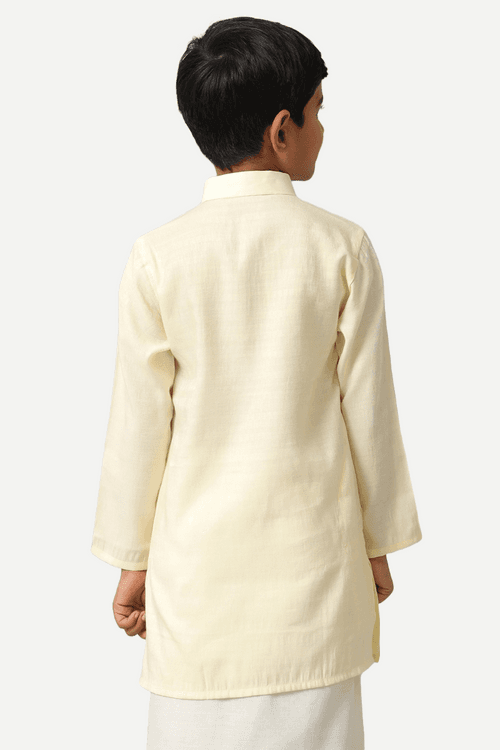 UATHAYAM Poly Viscose Shining Star  Full Sleeve Solid Regular Fit Kurta & Dhoti 2 In 1 Set For Kids (Cream White)